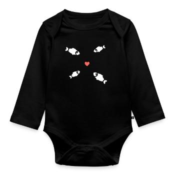Fish Swarm Heart - Organic Longsleeve Baby Bodysuit - black - Front