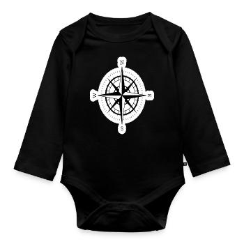 Kompass mit Kompassrose für Navigation - Baby Bio-Langarm-Body - Schwarz - Vorne