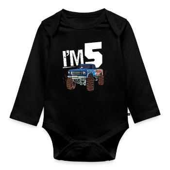 5. Geburtstag 5 Jahre Monster Truck Geländewagen - Baby Bio-Langarm-Body - Schwarz - Vorne
