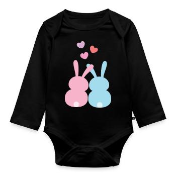 Hasen Paar in Liebe - Baby Bio-Langarm-Body - Schwarz - Vorne