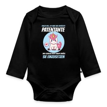 Patentante Patenkind Geschenkidee - Baby Bio-Langarm-Body - Schwarz - Vorne