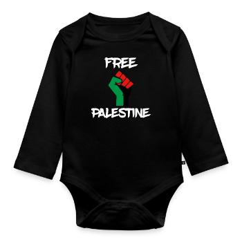 free palestine palestine fist fist - Organic Longsleeve Baby Bodysuit - black - Front