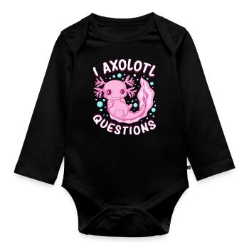 i axolotl questions shirt - axolotl kawaii - Organic Longsleeve Baby Bodysuit - black - Front