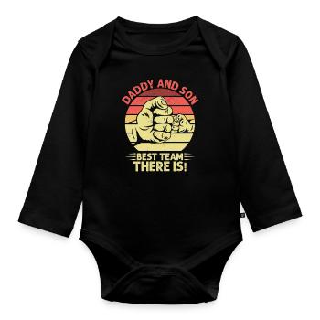 Father and son best team fathers day papa daddy - Organic Longsleeve Baby Bodysuit - black - Front