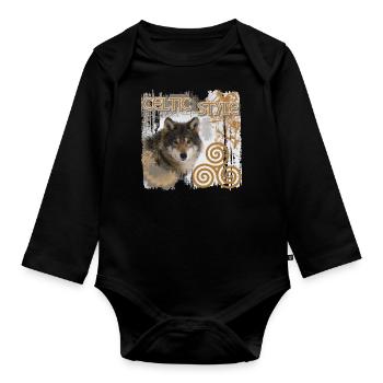 celts 9 with wolf and triskele - Organic Longsleeve Baby Bodysuit - black - Front