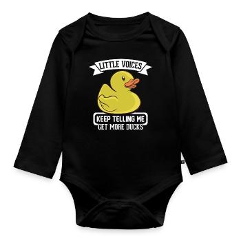 Rubber duck design - little voices keep telling me - Organic Longsleeve Baby Bodysuit - black - Front