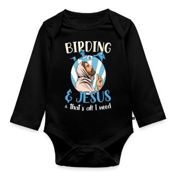 Birding Spruch für einen Ornithologen - Baby Bio-Langarm-Body - Schwarz - Vorne