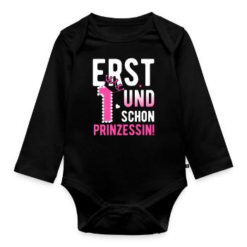 1. Geburtstag Mädchen 1 Jahre Prinzessin Party - Baby Bio-Langarm-Body - Schwarz - Vorne