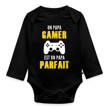 Un papa gamer est un papa parfait - Body Bébé bio manches longues - noir - Devant