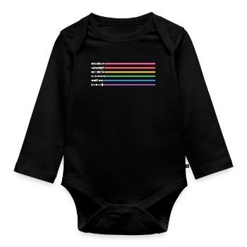 LGBT CSD Gay Pride Regenbogen Lichtschwert - Baby Bio-Langarm-Body - Schwarz - Vorne