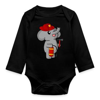 Feuerwehr Elefant - Organic Longsleeve Baby Bodysuit - black - Front