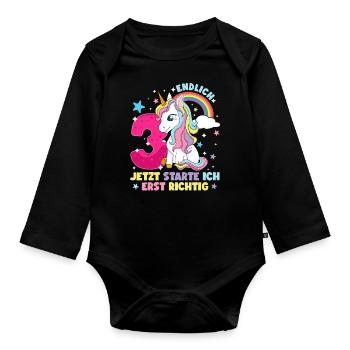 3. Geburtstag Mädchen kleid deko ich bin endlich 3 - Baby Bio-Langarm-Body - Schwarz - Vorne