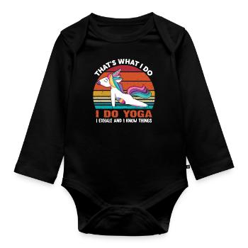 Chemise de yoga drôle - Je fais du yoga - Body Bébé bio manches longues - noir - Devant
