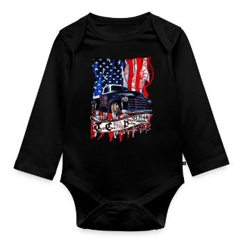 Chevy Vintage V8 Pickup LKW Amerikanisches Design - Baby Bio-Langarm-Body - Schwarz - Vorne