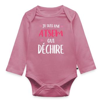 Je Suis Une ATSEM Qui Déchire - Body Bébé bio manches longues - mauve - Devant