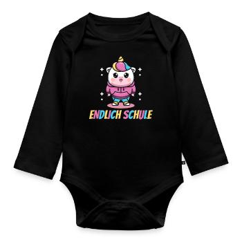 Einhorn, Endlich Schule, Einhörner - Baby Bio-Langarm-Body - Schwarz - Vorne