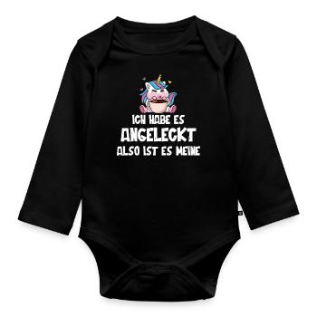 Einhorn, Lustiger Einhörner Spruch - Baby Bio-Langarm-Body - Schwarz - Vorne