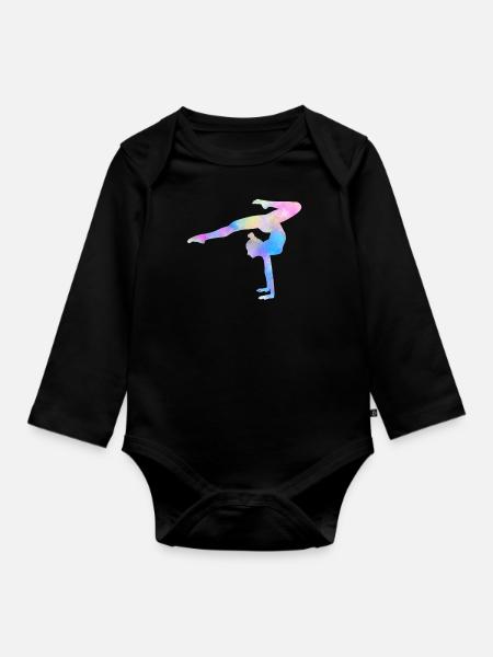 Gymnastin Gymnastik Turnen Geschenk Damen Aquarell - Baby Bio-Langarm-Body - Schwarz