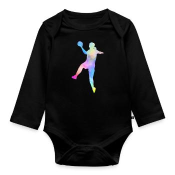 Handball Handballerin Aquarell Geschenk Damen - Baby Bio-Langarm-Body - Schwarz - Vorne