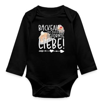 Backen ist aus Teig geformte Liebe, Bäcker - Baby Bio-Langarm-Body - Schwarz - Vorne