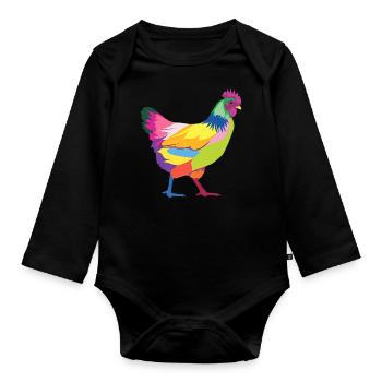 Buntes Huhn-T-Shirt Regenbogen T-Shirt Geschenk - Baby Bio-Langarm-Body - Schwarz - Vorne