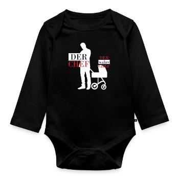 Vater Papa Baby Sohn Partnerlook Outfit Geschenk - Baby Bio-Langarm-Body - Schwarz - Vorne