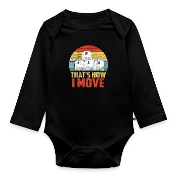 WASD Gaming Gamer Spruch - Baby Bio-Langarm-Body - Schwarz - Vorne