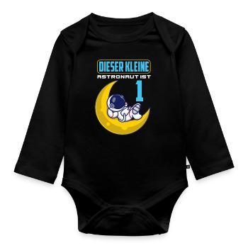 1. Geburtstag 1 Jahr Astronaut Weltraum Party - Baby Bio-Langarm-Body - Schwarz - Vorne