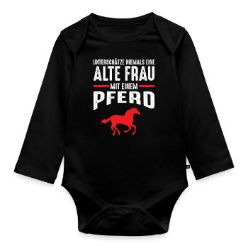 Reiterin Pferd Reiten Reitsport Pferdesprüche - Baby Bio-Langarm-Body - Schwarz - Vorne
