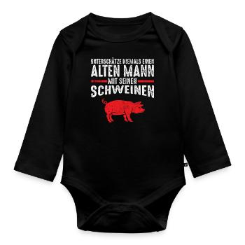 Alter Mann - Schweine | Vintage Retro Style - Baby Bio-Langarm-Body - Schwarz - Vorne