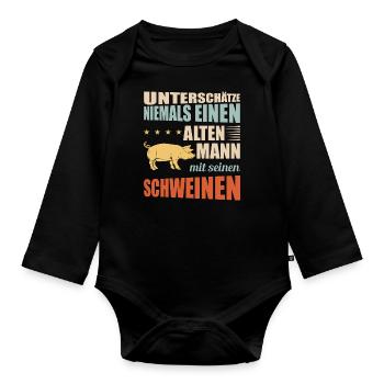 Schweine | Lustiger Schweinebauer Spruch - Baby Bio-Langarm-Body - Schwarz - Vorne