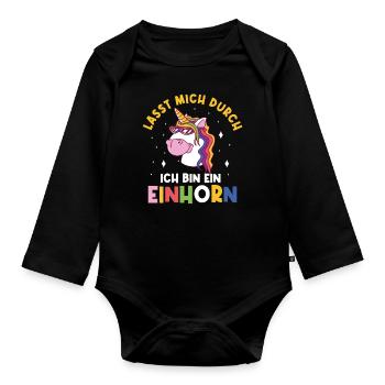 Einhorn, Lasst mich durch ich bin ein Einhorn - Baby Bio-Langarm-Body - Schwarz - Vorne