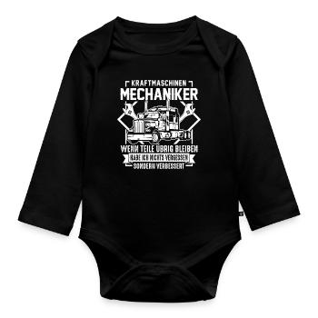 Kraftmaschinen Mechaniker LKW Teile übrig Spruch - Baby Bio-Langarm-Body - Schwarz - Vorne