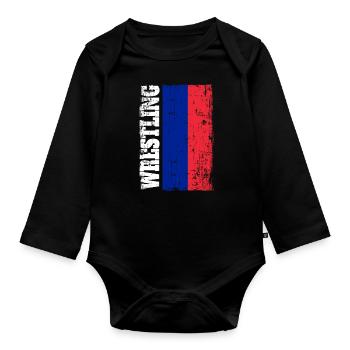 Lutte lutte lutteur drapeau drapeau Russie - Body Bébé bio manches longues - noir - Devant