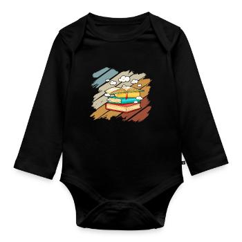 Buch Lesen Literatur Geschenk Bücher Bücherei - Baby Bio-Langarm-Body - Schwarz - Vorne