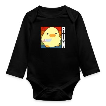 Racing Run Duck with Knife Meme Funny Saying Fun - Organic Longsleeve Baby Bodysuit - black - Front