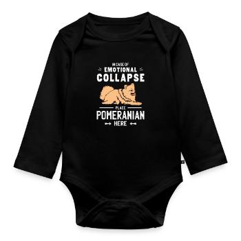 Place Pomeranian Here Dwarf Spitz Dog Owner - Baby Bio-Langarm-Body - Schwarz - Vorne