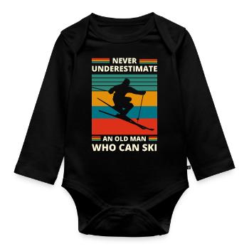 nie einen alten Mann unterschätzen, der Ski fahren kann - Baby Bio-Langarm-Body - Schwarz - Vorne