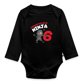 6. Geburtstag Ninja 6 Jahre Ninja Kostüm - Baby Bio-Langarm-Body - Schwarz - Vorne