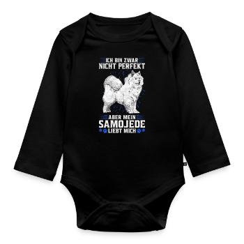 Mein Samojede liebt mich Schlittenhund Spruch - Baby Bio-Langarm-Body - Schwarz - Vorne