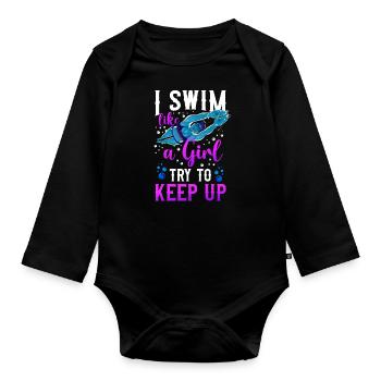 Swimming Swimmer I Know I Swim - Baby Bio-Langarm-Body - Schwarz - Vorne