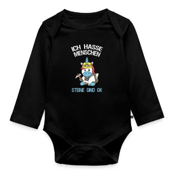 Ich Hasse Menschen Steine Sind OK Einhorn Geologe - Baby Bio-Langarm-Body - Schwarz - Vorne