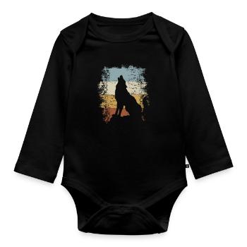 Retro Vintage Wolf - Organic Longsleeve Baby Bodysuit - black - Front