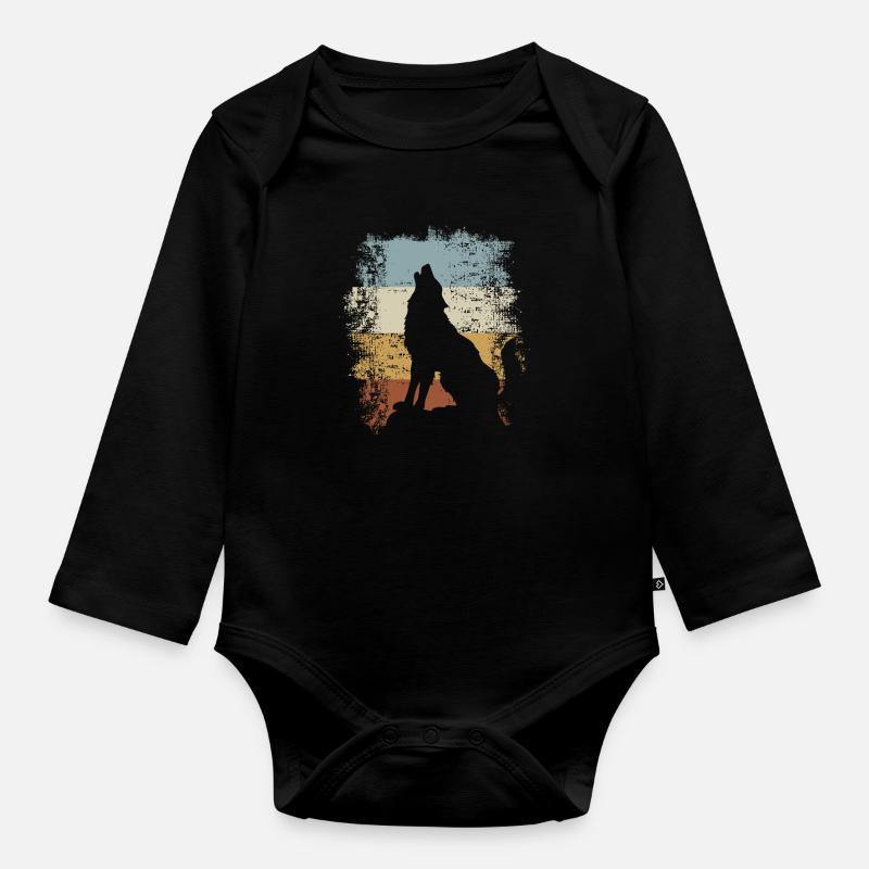Rétro Vintage Wolf - Body Bébé bio manches longues - noir