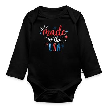 4th of July Made in the USA - Organic Longsleeve Baby Bodysuit - black - Front