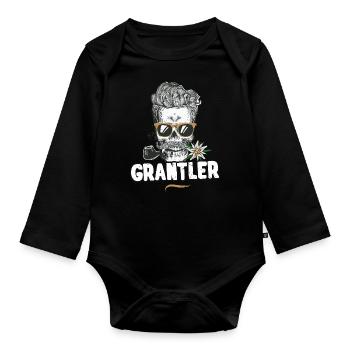 Grantler Totenkopf Bayern Bua Bayrischer Dialekt - Baby Bio-Langarm-Body - Schwarz - Vorne