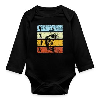 Pêche rétro pêche rétro pêche pêche cadeau pêche - Body Bébé bio manches longues - noir - Devant