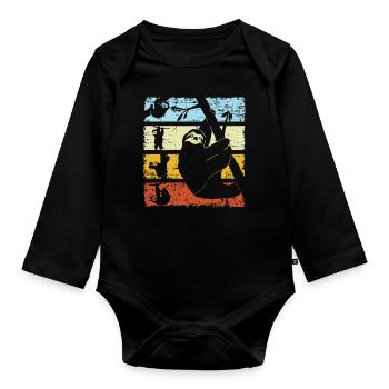 Vintage Retro Paresseux Silhouette - Body Bébé bio manches longues - noir - Devant