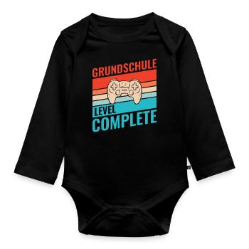 Abschluss Grundschule Retro Vintage Level complete - Baby Bio-Langarm-Body - Schwarz - Vorne
