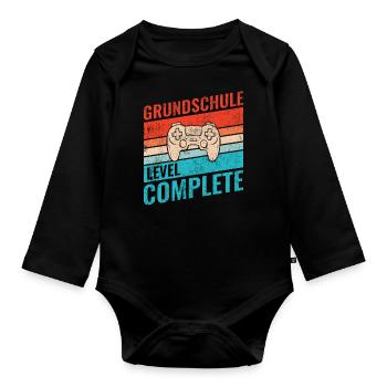 Grundschule Level Komplett - Kind Gamer Schule - Baby Bio-Langarm-Body - Schwarz - Vorne